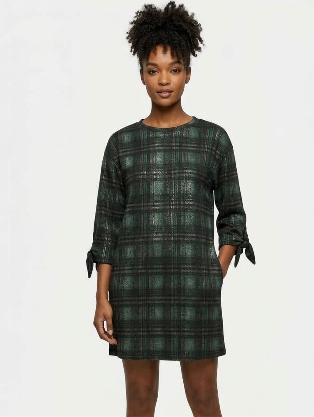 Ophelia Plaid Dress With Ribbon Sleeve Tie